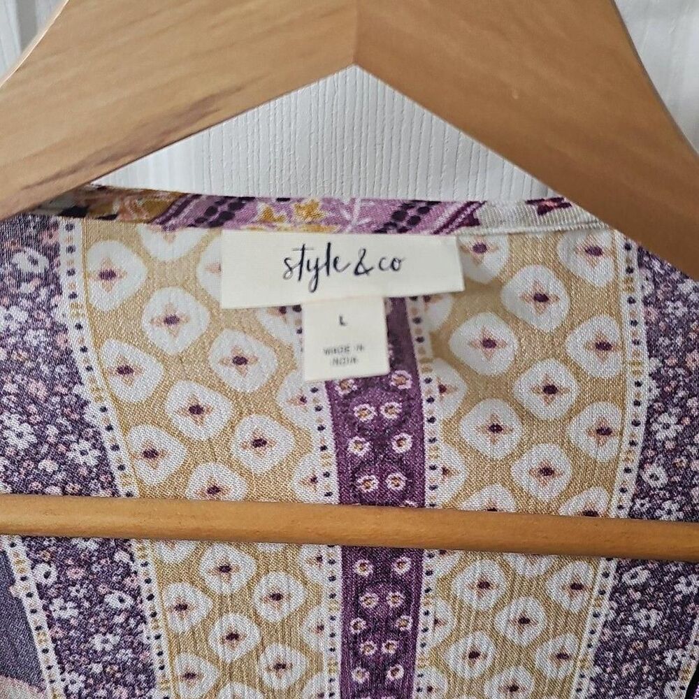 Style & Co Women's Boho Kimono Cardigan w/ Embroidered Mirror Trim Size L - Picture 2 of 8